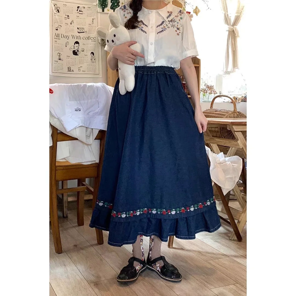 Fashion Embroidery Denim Skirt For Women