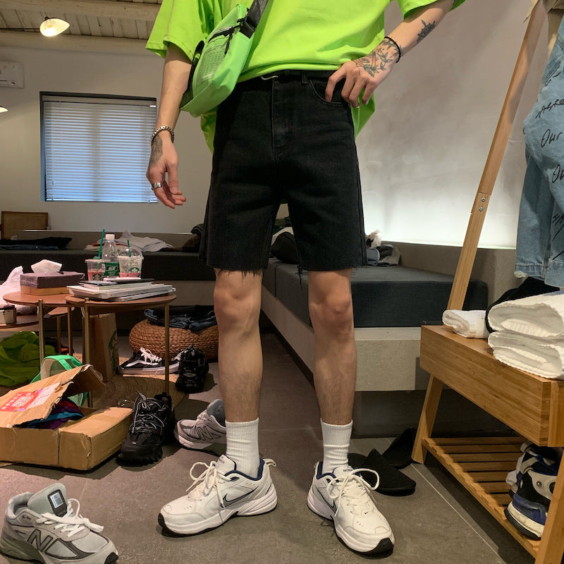 Compatible with Apple, CDC Studios Ins Same Cut Raw Edge Denim Shorts Men''s Retro Loose Straight Pants Compatible with Apple, CDC Studios Ins Same Cut Raw Edge Denim Shorts Men''s Retro Loose Straight Pants