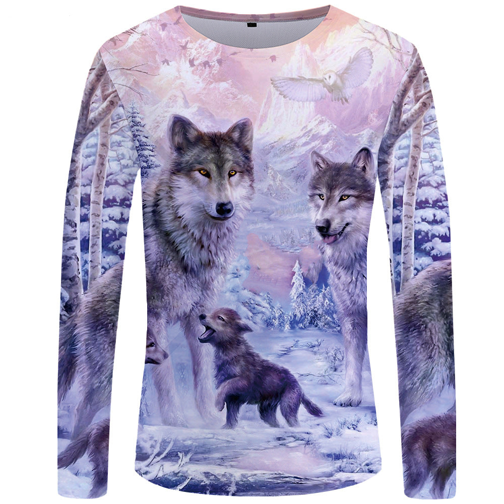 3d printed wolf series long sleeve T-shirt men