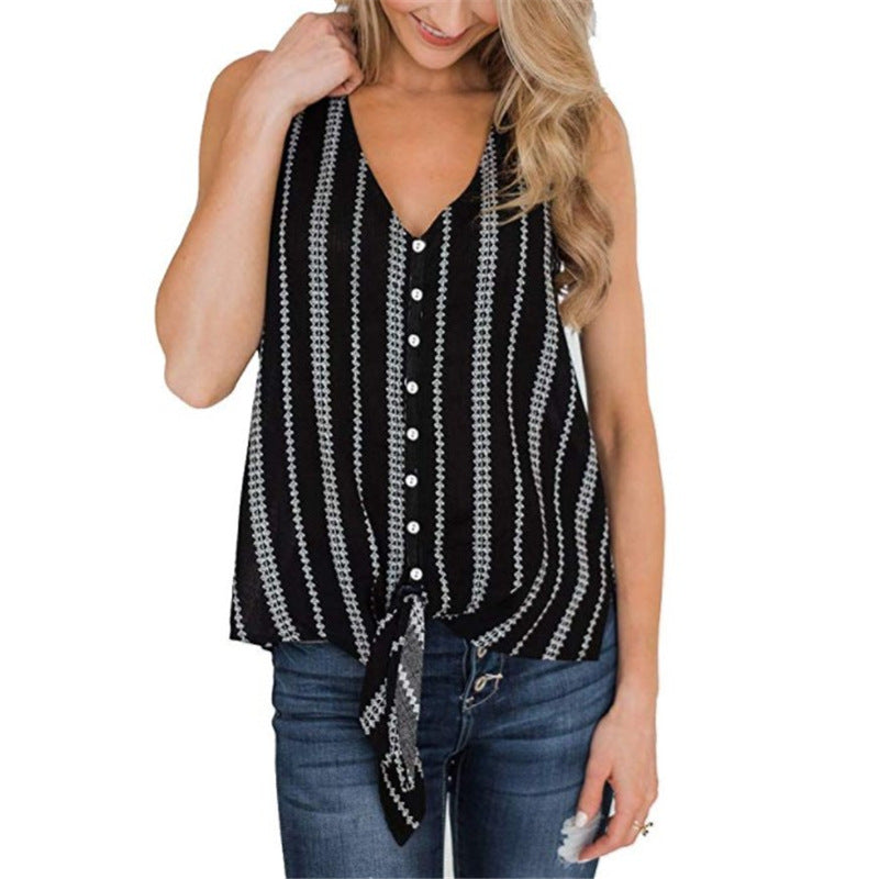 Casual Buttoned Pullover V-neck Women's Shirt