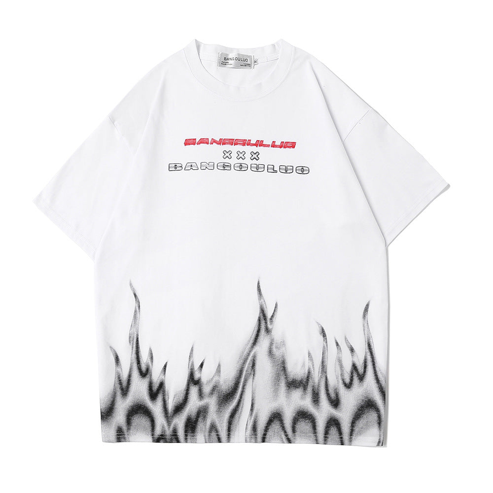 Flame Print Short-sleeved T-shirt Men