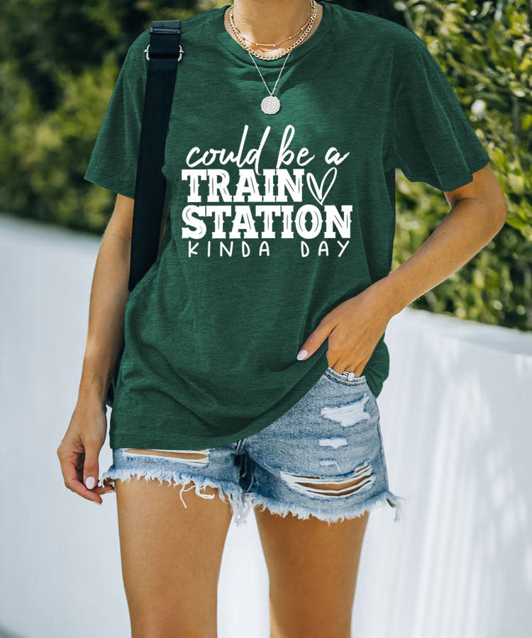 Letter Fun Printed Women's Round Neck Short Sleeve