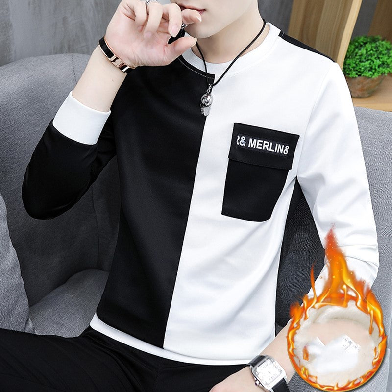 Sleeve long sleeve T-shirt men plus velvet thickening