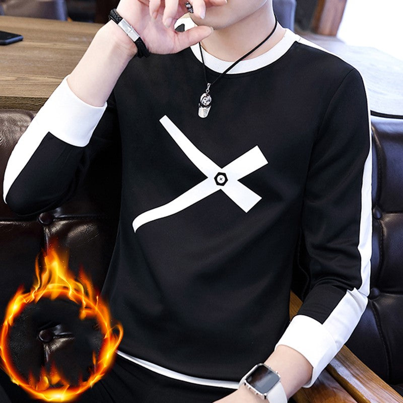 Sleeve long sleeve T-shirt men plus velvet thickening