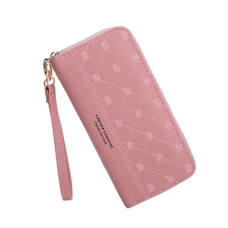 Long Crown Embroidery Thread Single Zip Clutch Wallet Women Long Crown Embroidery Thread Single Zip Clutch Wallet Women