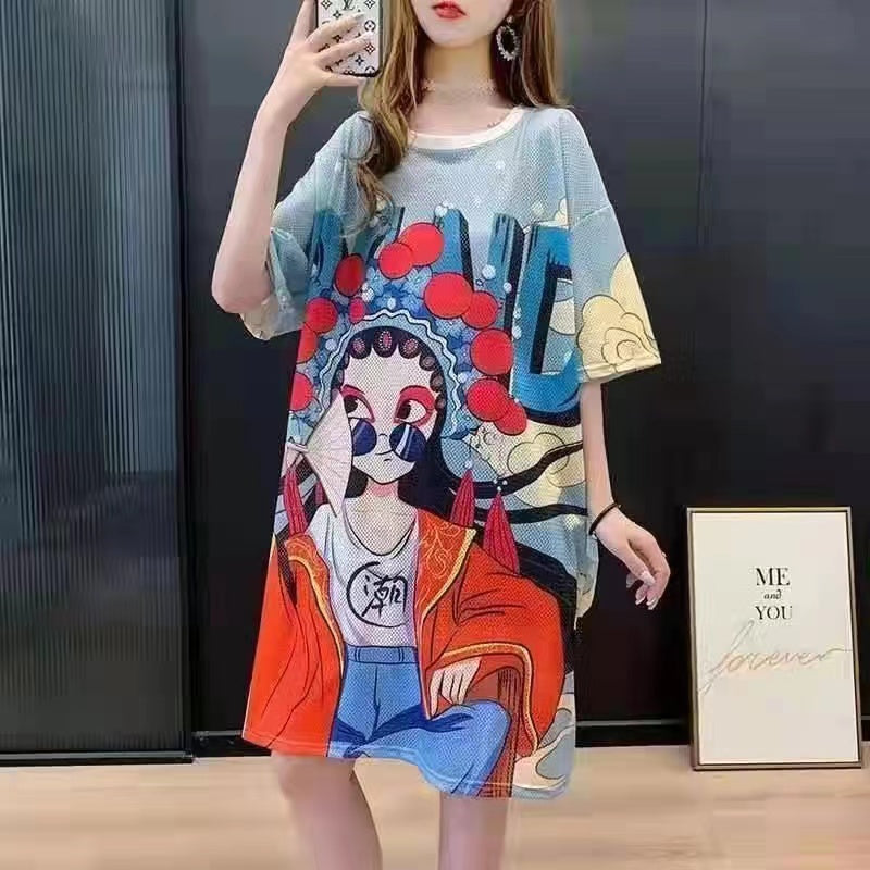 Short Sleeved Loose Fitting Oversized Summer Breathable T-shirt Dress