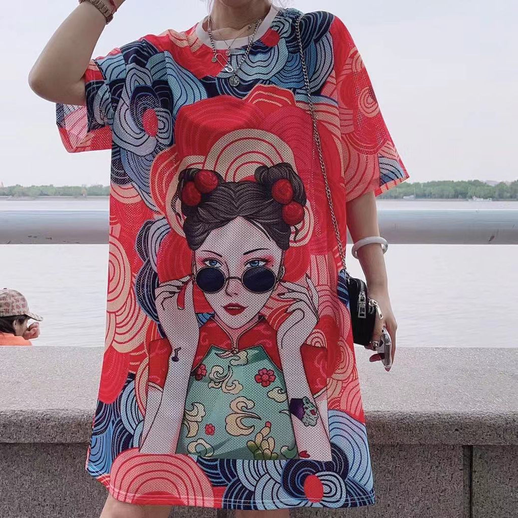 Short Sleeved Loose Fitting Oversized Summer Breathable T-shirt Dress