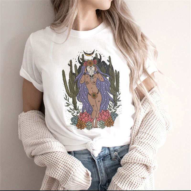 Fashion Moon Retro Gothic Print T-shirt Women