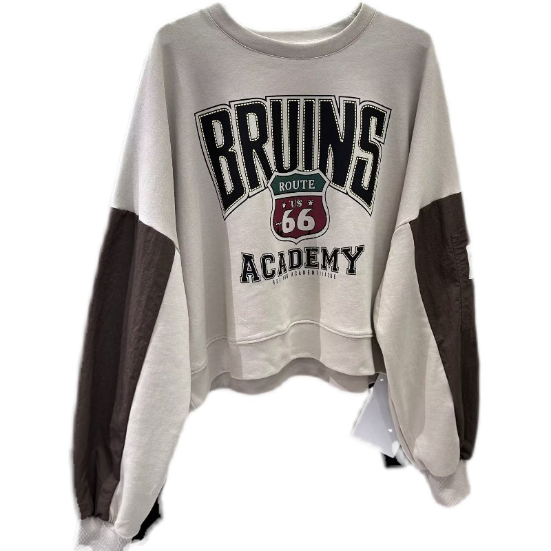 Letter Printed Loose Patchwork Long Sleeved Pullover For Women Letter Printed Loose Patchwork Long Sleeved Pullover For Women