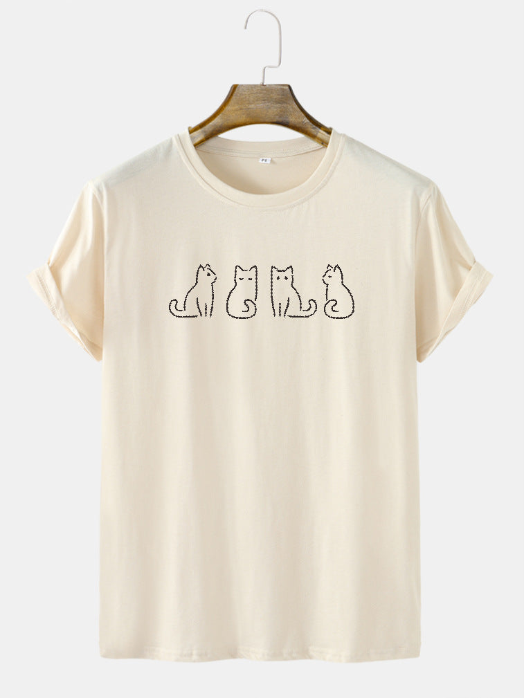 New Round Neck Loose Casual Heat Transfer Patch Short Sleeve T-shirt