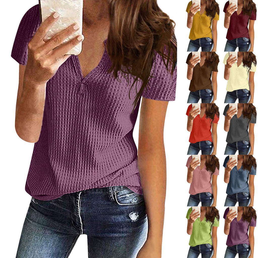 Women's Shirt V-neck Fashion Short Sleeve
