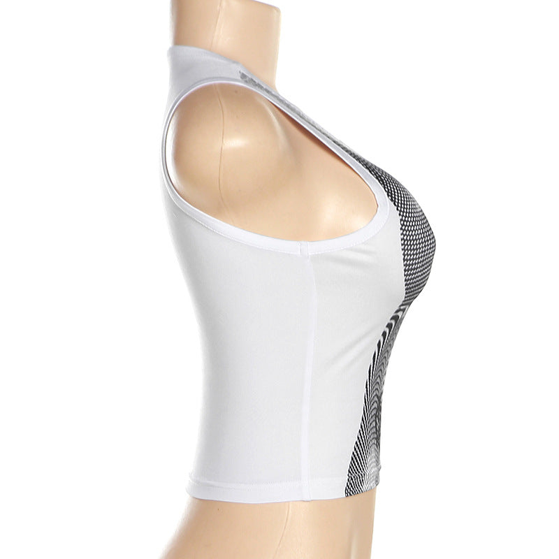 The New Round Neck Print Slim Body Revealing Umbilical Cord Inside The Small Undershirt