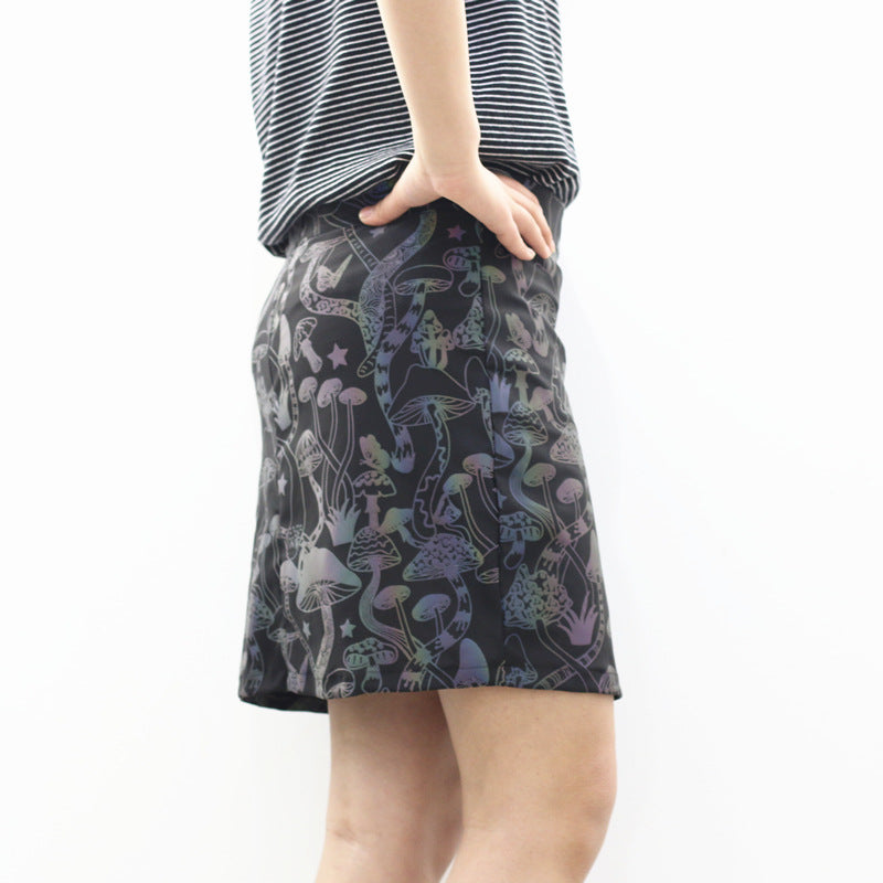 Colorful Mushroom Reflective Skirt High Waist Stretch Hip Skirt