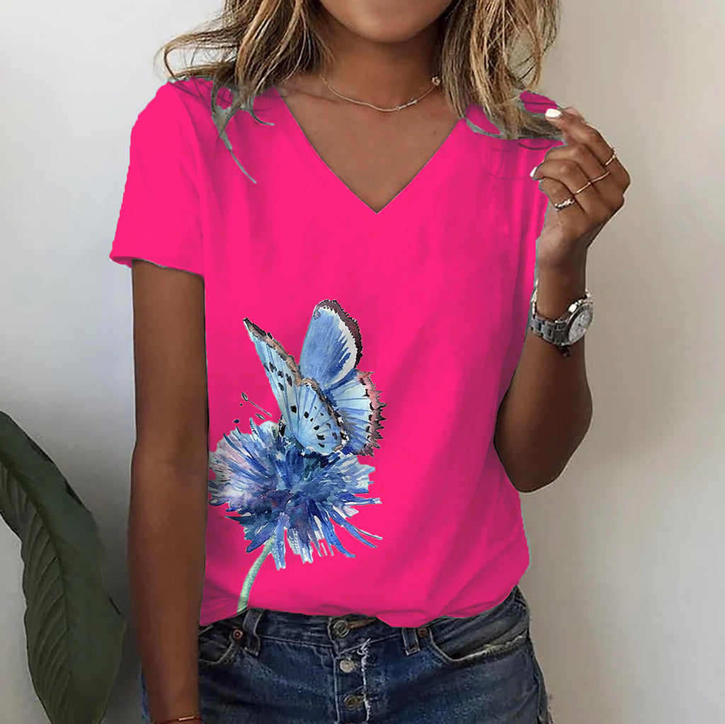 Fashion Butterfly Print Amazon V-neck Short Sleeve