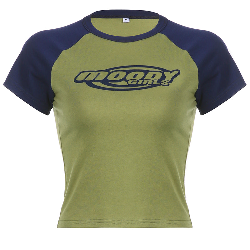 Women's Summer Green Slim Fit Letter Print Top