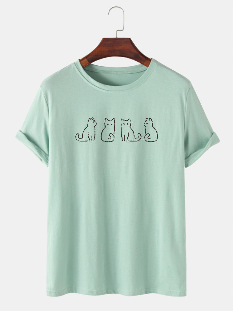 New Round Neck Loose Casual Heat Transfer Patch Short Sleeve T-shirt