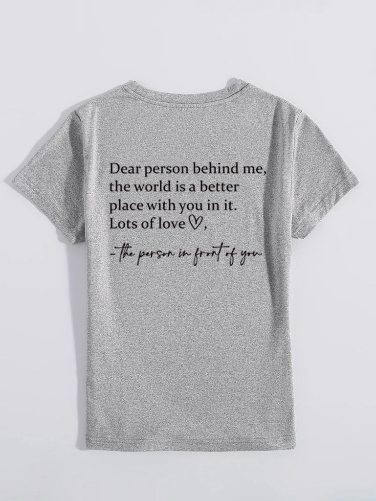 Round Neck Slogan Printed Short Sleeved T-shirt