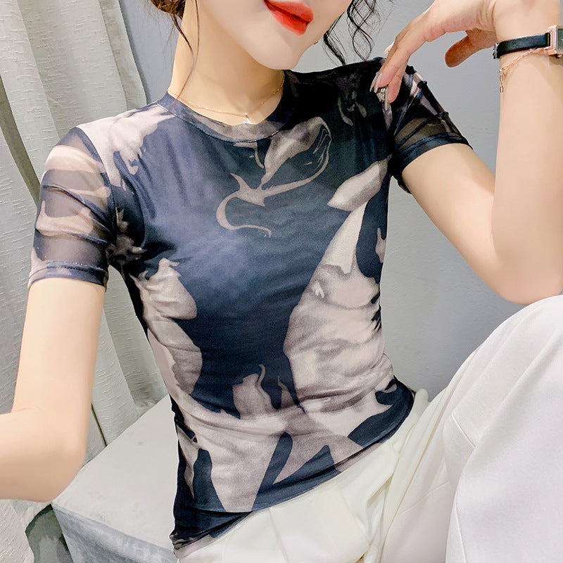 Women's Fashion Screen Printing Round Neck Short Sleeve T-Shirt