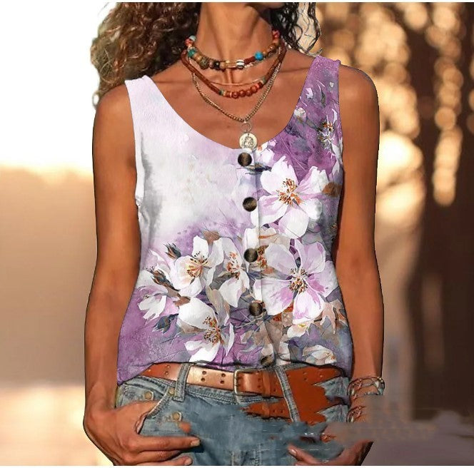Casual Digital Printed U-neck Vest
