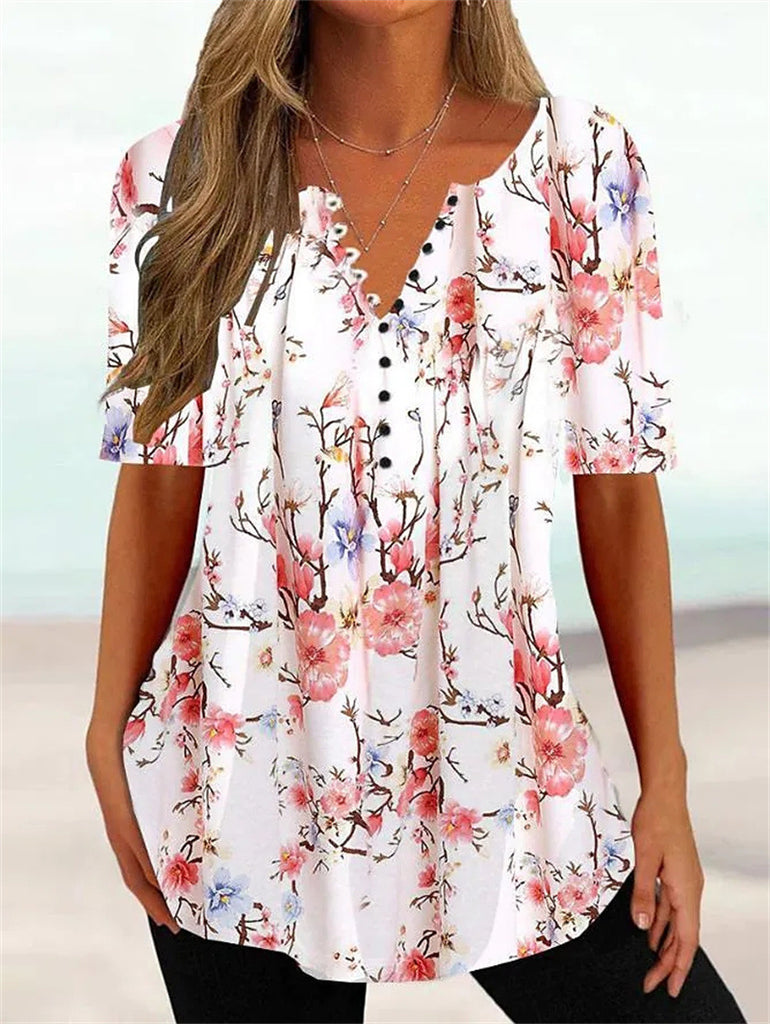 Loose Fitting V Neck Pullover Short Sleeve T Shirt