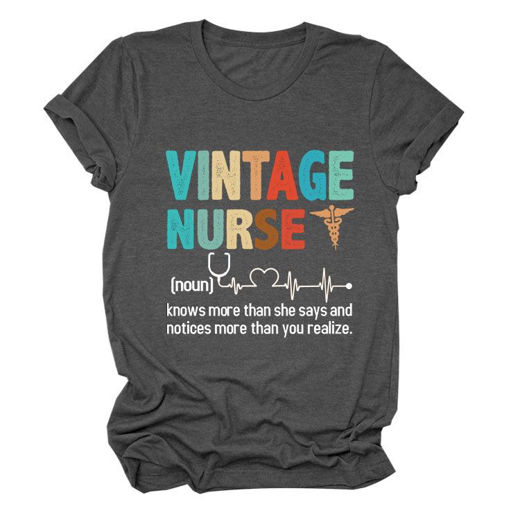Letter Printed Women's Round Neck Short Sleeves
