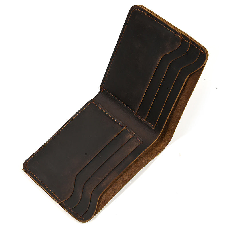 New Retro Crazy Horse Leather Short Wallet For Men New Retro Crazy Horse Leather Short Wallet For Men