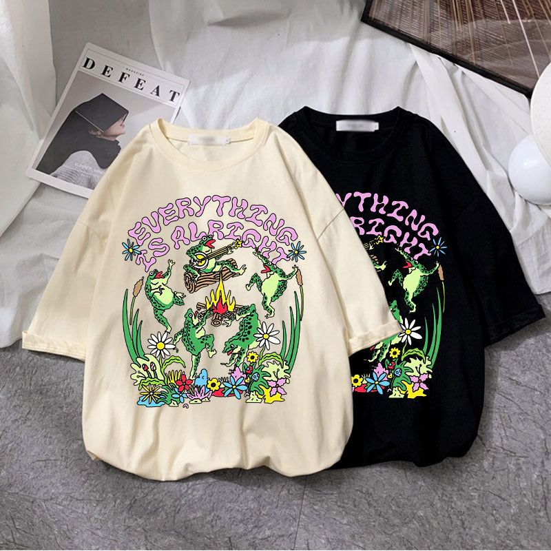 Gothic Style European And American Printed Round Neck Loose T-shirt