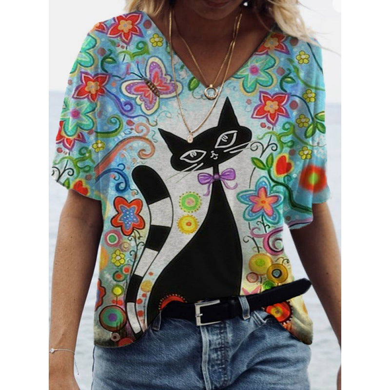 Pullover Loose Print T-shirt Top Women