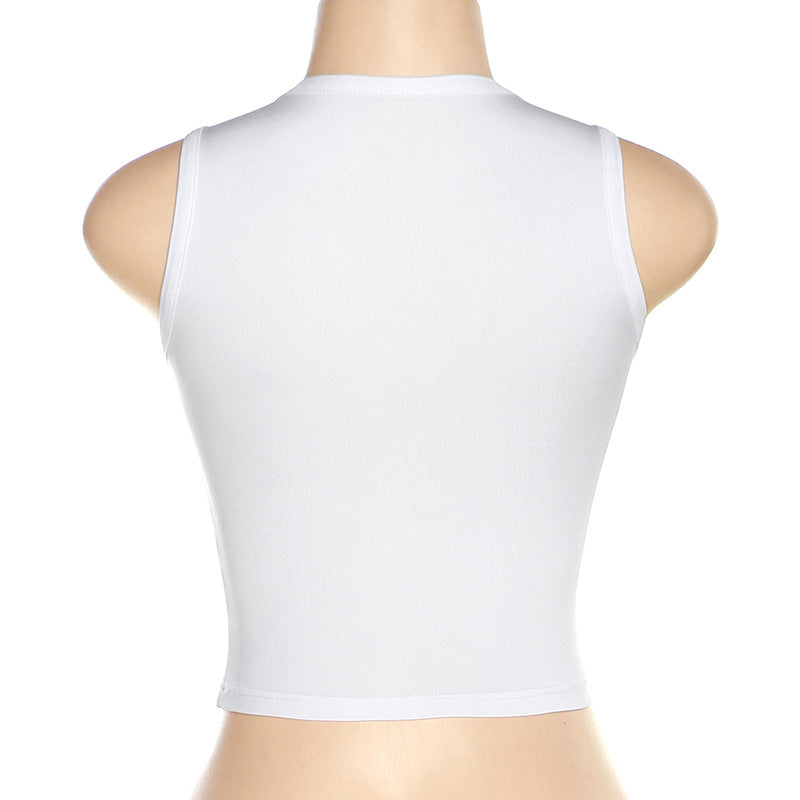 The New Round Neck Print Slim Body Revealing Umbilical Cord Inside The Small Undershirt
