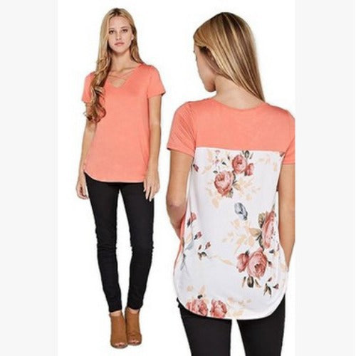 Women's Printed Patchwork Short Sleeved Loose Fitting
