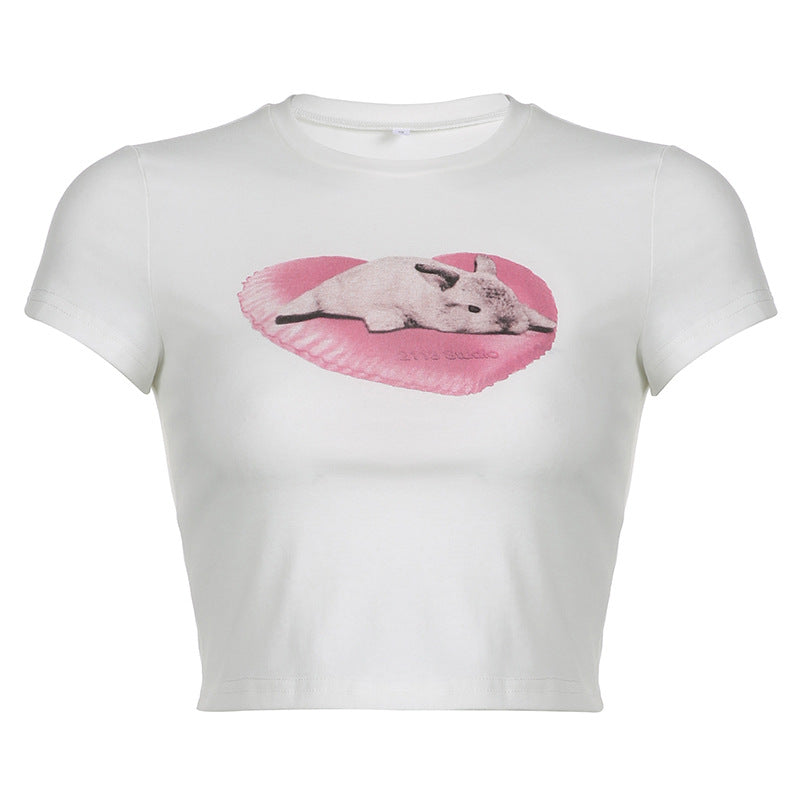 Personalized Trend Cute Rabbit Printed Short T-shirt