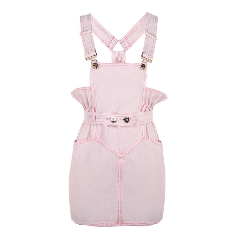 Spring And Summer New Clothes Catwalk Sling Apronstyle Strap Denim Bag Hip Dress Women