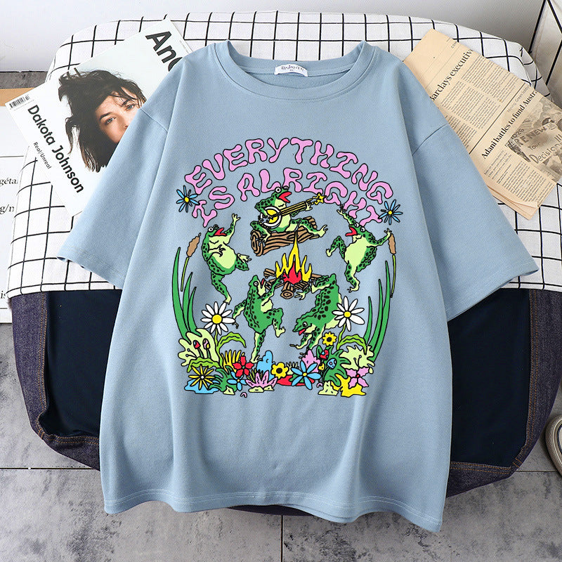 Gothic Style European And American Printed Round Neck Loose T-shirt