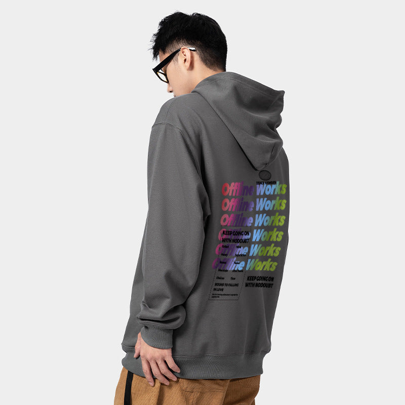 Gradient Letters Printed Hoodie Men