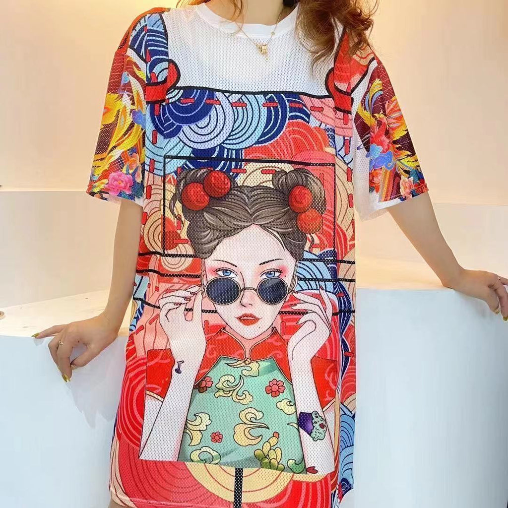 Short Sleeved Loose Fitting Oversized Summer Breathable T-shirt Dress