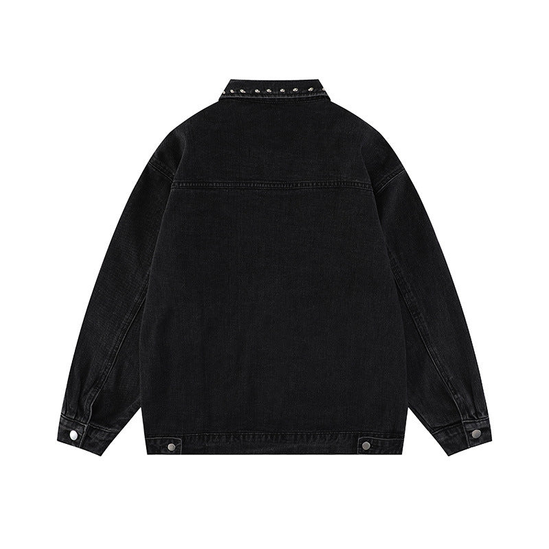 Heavy Beaded Black Denim Jacket For Men And Women