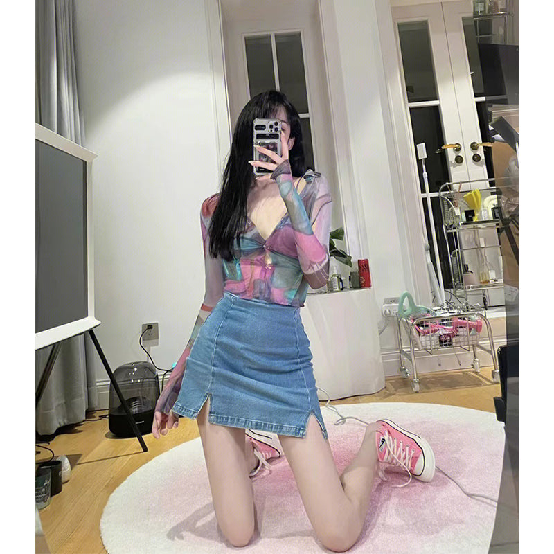 V-neck Style Spicy Girl Long Sleeved Top Trend