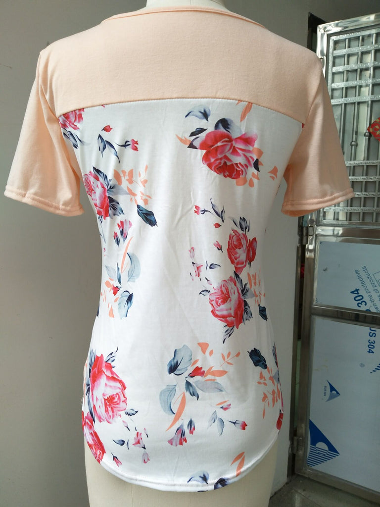 Women's Printed Patchwork Short Sleeved Loose Fitting