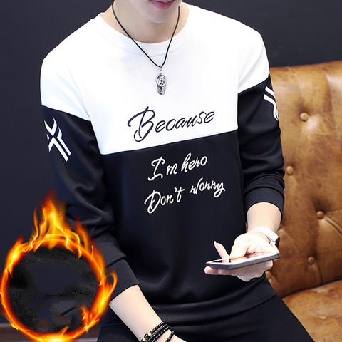Sleeve long sleeve T-shirt men plus velvet thickening
