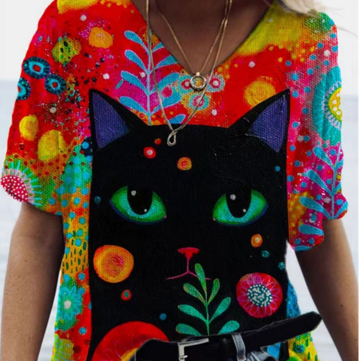Pullover Loose Print T-shirt Top Women