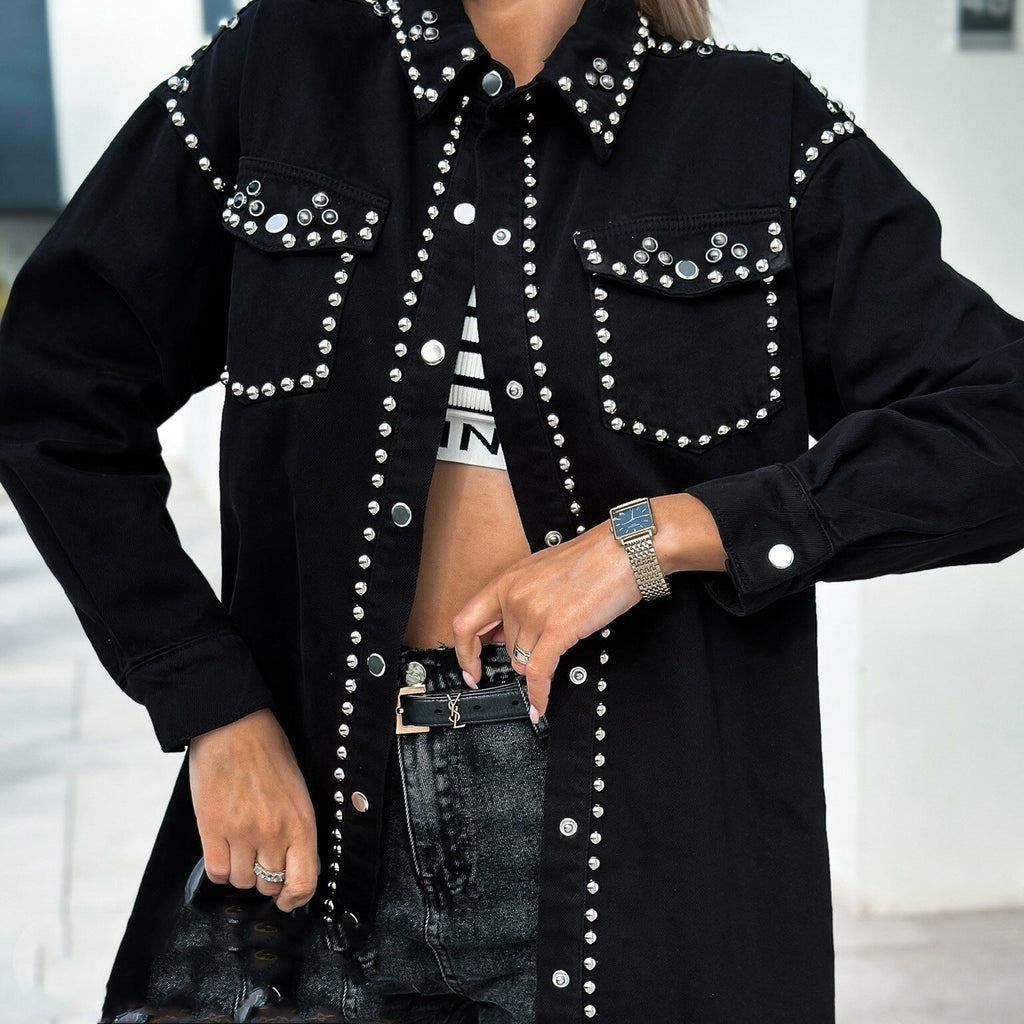 Retro Street Style Rivet Loose Denim Jacket Women
