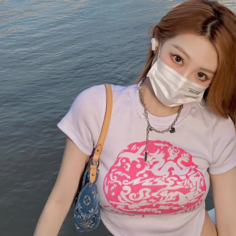 Slim Fit Open Waist Spicy Girl Short T-shirt Female