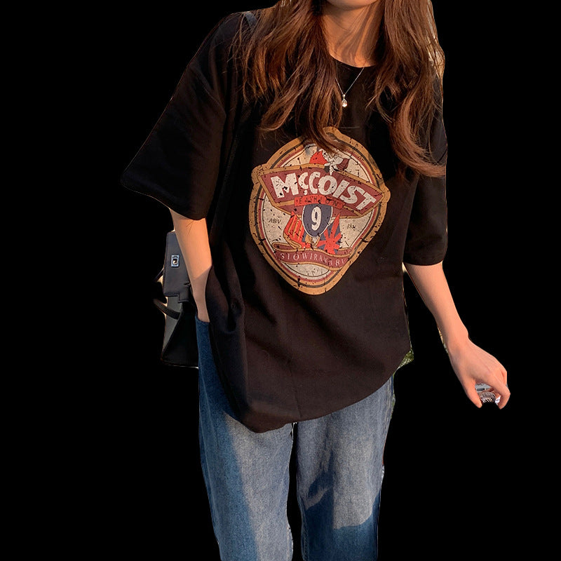 New Korean Style Round Neck Short Sleeve T-shirt Loose Printed Letters