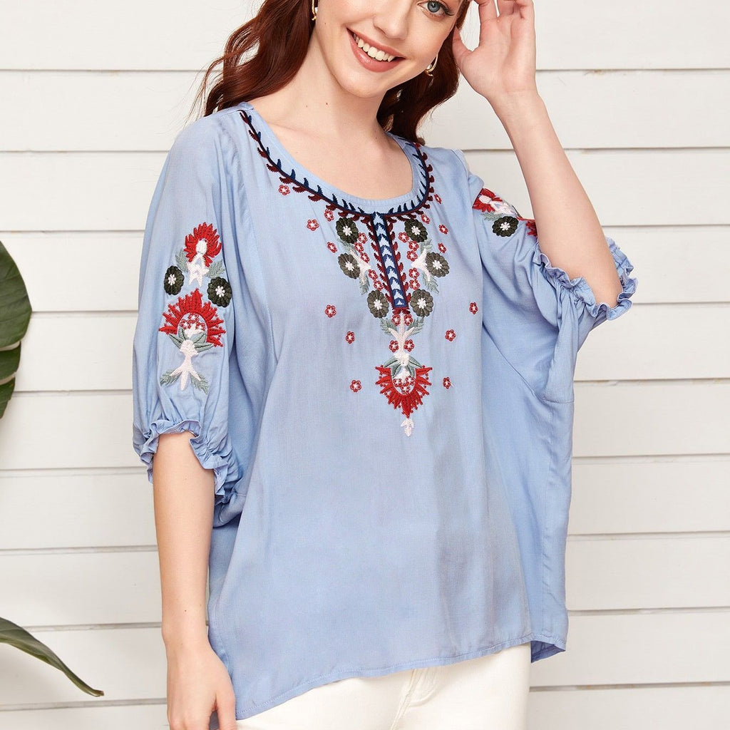 European And American Embroidery Loose Top Women's Clothing