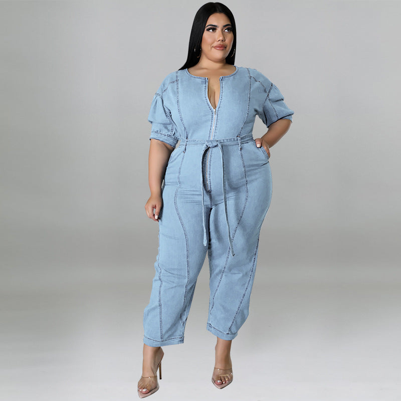 Women's Fashion Wash Denim Jumpsuit