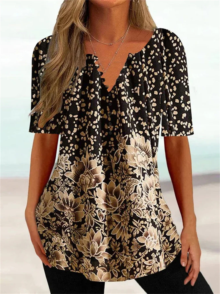 Loose Fitting V Neck Pullover Short Sleeve T Shirt