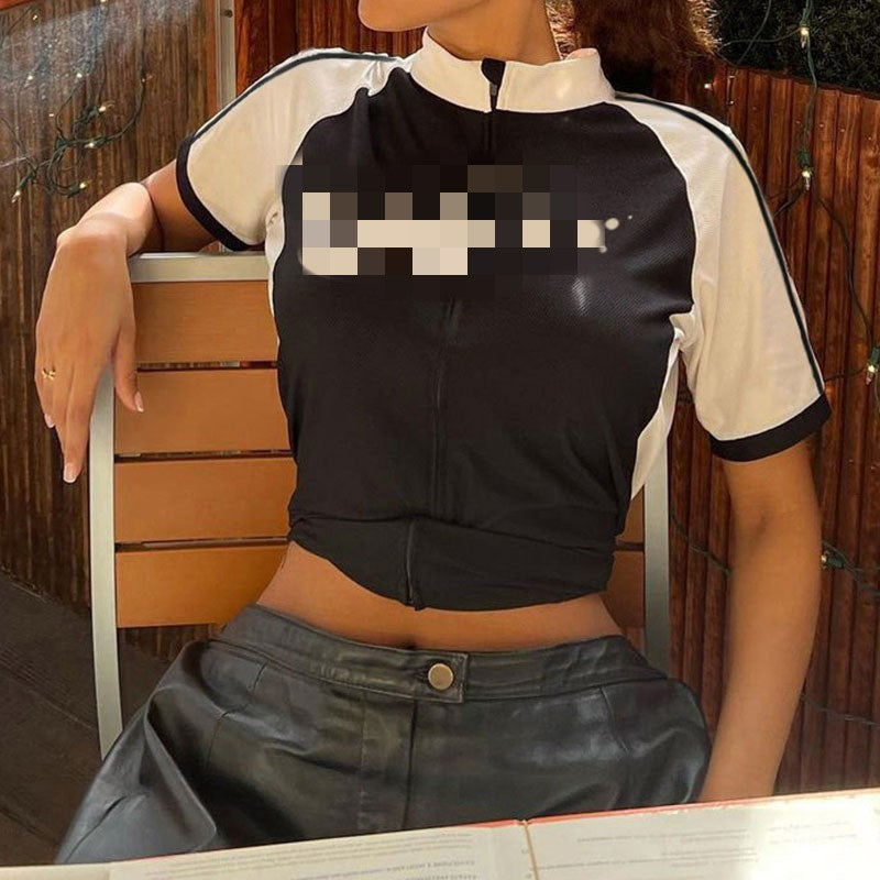 Letter Print Contrast Short Sleeve