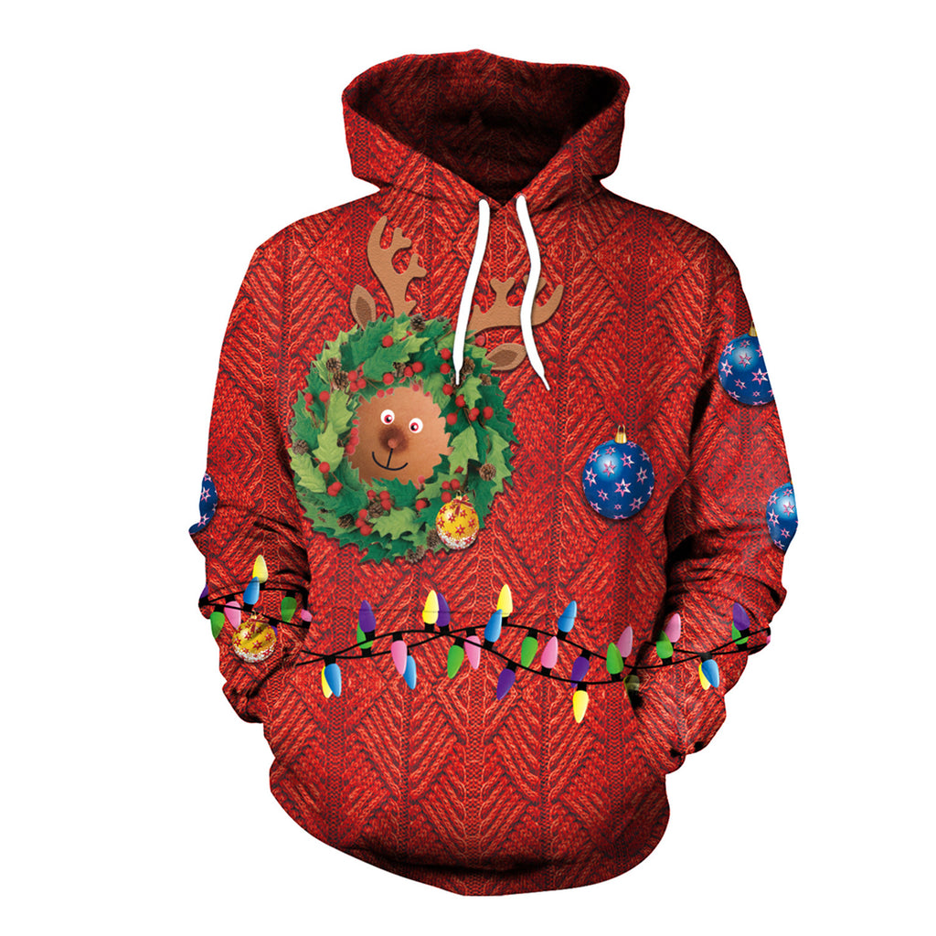 Christmas Women's Loose Versatile Hooded Creative Digital Printed Sweater Performance Dress