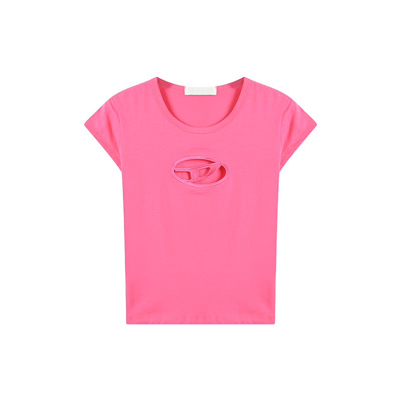 Embroidered Cutout Sweet And Spicy Short Slim Black Top