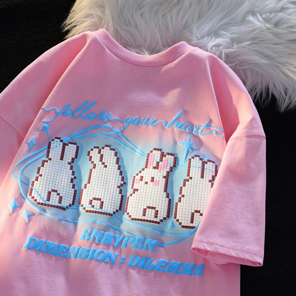 Cute Bunny Loose Versatile Academy Short Sleeve